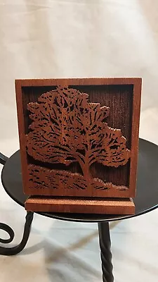 Vintage Lasercraft Tree Engraved Walnut Magnetic Paper Clip Holder   B • $10