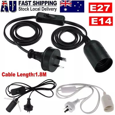 1.8M E27 E14 Light Cord Cable Hanging Light Lamp Base Socket Bulb Holder Switch • $14.99