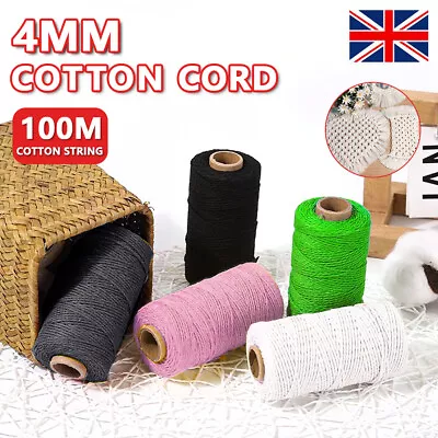 £4.99 • Buy 100m 100% Natural Beige Cotton Twisted Cord Craft Macrame Artisan String 4mm NEW