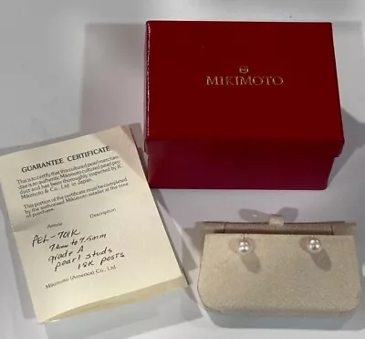 Mikimoto 7.5mm Akoya Pearl 18K Yellow Gold Grade A Stud Earrings With Box & COA • $500