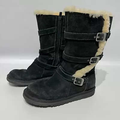 UGG Maddi Black Tall Triple Buckle Full Zip Winter Boot Size 6Y ~ Women’s 7.5 • $49.49