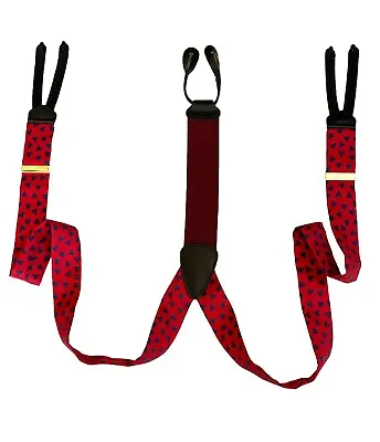 Trafalgar Suspender Mens Hearts Red Leather Button Adjustable Strap Y Back • $19.95