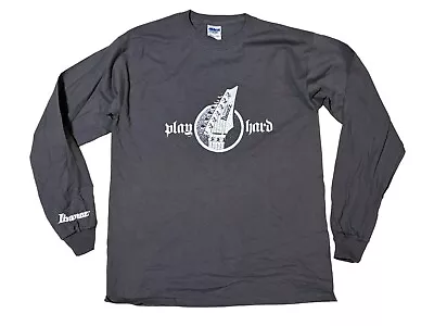 Ibanez Guitar Tee T-Shirt Mens Size M Medium Long Sleeve Grey Preshrunk Cotton • $17.95