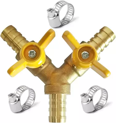 Brass 3/8 Inch 3-Way Y-Shaped Shut-Off Ball Valve With 2-Switch 3/8  Hose Barb I • $15.85