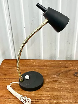 Vintage Mid Century Small Black Metal Goosneck Desk Lamp • $42.99