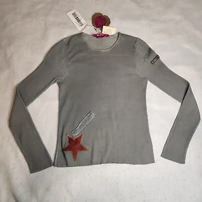 Voyage Passion Womens Sweater Size 10 Gray Star Embroidered Long Sleeve NWT • $62.99