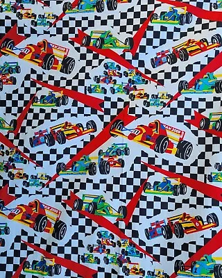 WILD Vintage 1991 Gran Prix Race Car Fabric Colorful Cotton Over 6 Yards! • $65