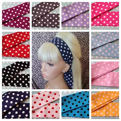 POLKA DOT COTTON FABRIC SELF TIE BOW HAIR SCARF HEAD BAND RETRO 50s 60s HEADBAND • £4.99