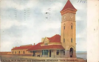 C.m.e. & St. P. Freight & Passenger Train Depot Rock Island Illinois Postcard 08 • $4.95