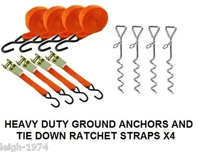 £37.99 • Buy 4 X MARQUEE STORM TIE DOWN GROUND PEG ANCHOR STAKES + 4 X 15ft Ratchet Straps
