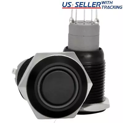 16mm Starter Switch / Boat Horn Momentary Push Button Black Metal W/ LED • $6.99