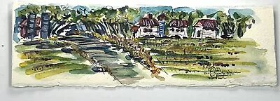 Door County Farm Scene Noel Skiba Miniature Watercolor Painting 3x9” Fine Art • $51.92