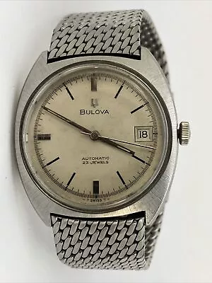 VTG MENS BULOVA 23 JEWEL AUTOMATIC STAINLESS STEEL WRISTWATCH WATCH Still WORKS • $21.50