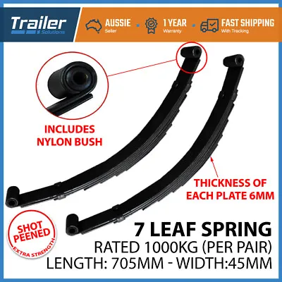 Pair 7 Leaf Spring Eye To Eye 45mm 1000kg Horse Float Trailer Caravan Offroad • $109.95