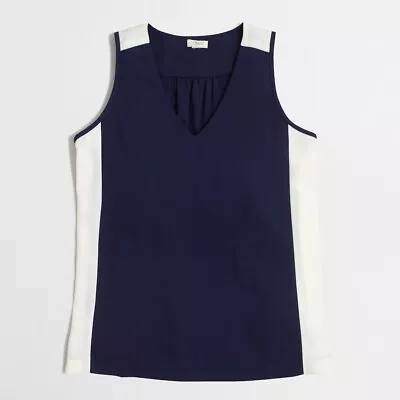 NWT J CREW Navy Blue And White Crepe Sleeveless Top Sz 4P • $22.32