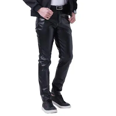 Motorcycle Skinny Straight Faux Leather Pants Men Fit Thin PU Leather Trousers ☆ • $19.90