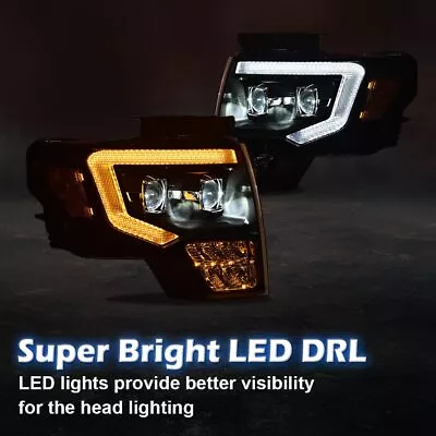 Dual Led Projector Headlights Black Housing Headlamp Fit For 2009-2014 Ford F150 • $215.80