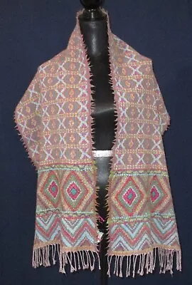 Vismaya Cotton Wool Geometric Print Scarf Pink Green Purple Blue Brown • $20