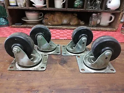 Caster Wheels Cart 4 Old Vintage  3  Metal Rubber Steampunk Industrial • $49.95