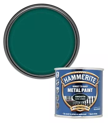 1 X Hammerite Smooth 250ml Dark Green Direct To Rust Metal Brush On Paint • £9.75