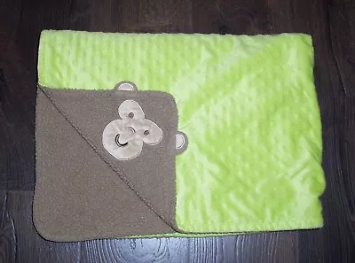 Okie Dokie Monkey Face Corner Baby Blanket Green Minky Dot Tan Brown Sherpa • $34.95