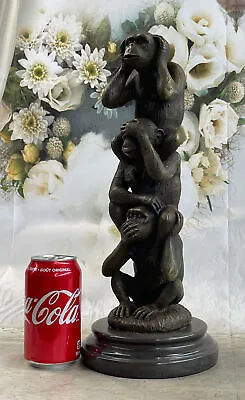 Large Signed Original Miguel Lopez 3 Wise Monkey Bronze Sculpture Statue Artwork • $209.50