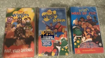 The Wiggles VHS X 3 Tapes Wake Up Jeff - Wiggly Christmas - Wiggles Movie • $7.95