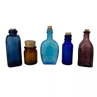 Set Of 5 Colored Miniature Bottles W/Stoppers • $24.99