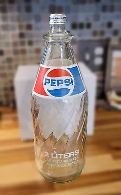 Vintage Pepsi-Cola 2 Liter Swirl Glass ACL Soda Bottle 1976 W/ Matched Screw Cap • $19.99