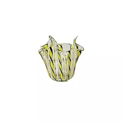 Murano Zanfirico Hankerchief Vase Yellow White Copper Aventurine 4  • $54.52
