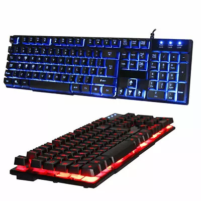 RGB LED Gaming Keyboard USB Wired 7 Color Illuminated Backlit Blue/Red/Purple UK • £14.95