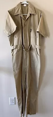 Para Suit - Vintage Jumpsuit / Coveralls - Khaki - Short Sleeve - 40 Reg - Belt • $24.99