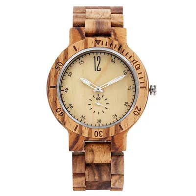 Antique Wooden Watch Luminous Hands Men's Quartz Wristwatch Full Bamboo Bracelet • $38.05