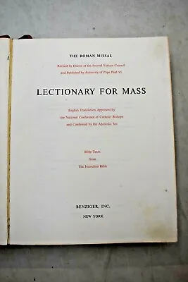 + Lectionary For Mass Roman Missal Benziger Bros. 1970 + (CU640) Chalice Co. • $65