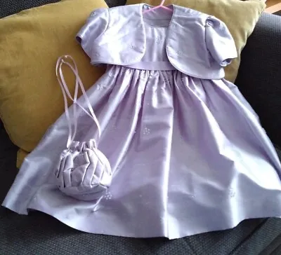 Baby Girls  Lilac Faux Silk Diamante 3 Piece Dress Occasion Outfit Age 2-3 New • £15
