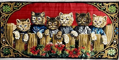 Vintage Velvet Tapestry. Serious Kittens Looking Over 36” Italy • $39.50