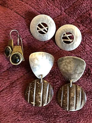 Lot Of 3 Pair Marjorie Baer MB SF Baer SF Metal Modernist  Boho Tribal Earrings • $34