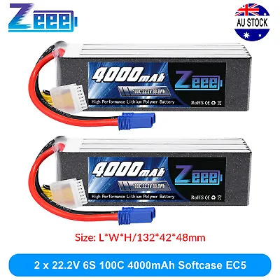 $160.99 • Buy 2PCS Zeee 22.2V 100C 4000mAh 6S LiPo Battery EC5 For RC Car Truck Heli Drone Jet