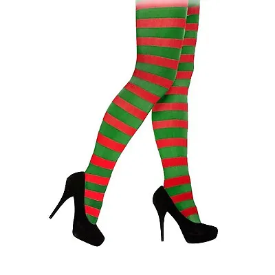 Women Xmas TIGHTS ADULT RED & GREEN Elf Pants Fancy Dress Party Costume W00 987 • £5.15