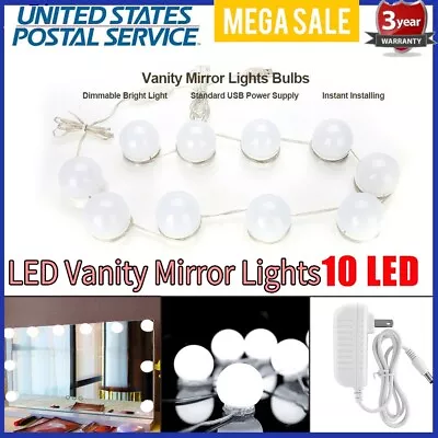 10 Dimmable Bulb LED Vanity Mirror Light Hollywood Style Dressing Up Makeup Lamp • $24.17
