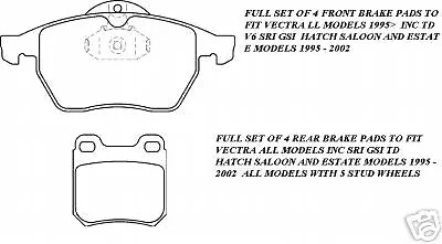 Vauxhall Vectra Td Sri Gsi Front &rear Brake Pads 5stud • $35.75