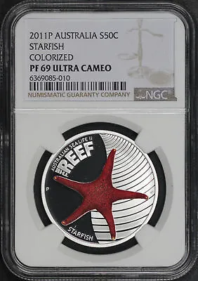 2011-P Australia 50C Silver Starfish Colorized 1/2 Oz NGC PF-69 Ultra Cameo • $79