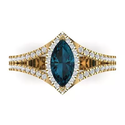 1.2ct Marquise Split Halo London Blue Topaz Promise Wedding Ring 14k Yellow Gold • £316.26