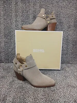 New Michael Kors Pamela Booties Sz 6.5 Luggage Brown Tan Suede Harness Boots  MK • $84.99
