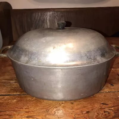 Antique Majestic Cookware Oval 6 Quart Aluminum Roaster Drip Lid Vintage Kitchen • $19.99