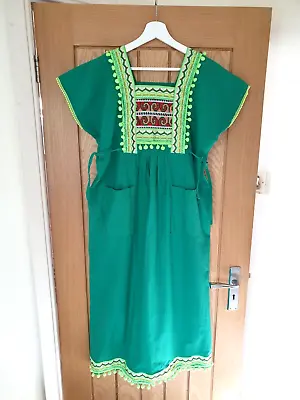 Vtg Style Mexican Cotton Dress Boho Hippy Ethnic Smock Ibiza Embroidered  M S • $44.19