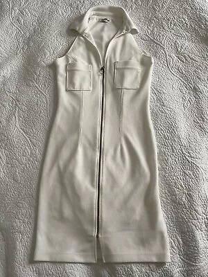 Miss Selfridge 8 Dress Cute Ivory Fitted Stretch Zip-front Sleeveless Collared  • £4.50