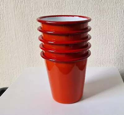 5 Vintage Enamel Red Beakers Lava Red Enamelware Beaker Cups Falcon 9.5cm VGC • £45