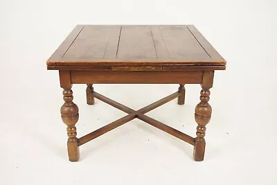 Vintage Tiger Oak Refectory Draw Leaf Pull Out Table Scotland 1920 H899 • $747.50