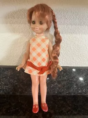 Vintage IDEAL Posin' Cricket Doll Growing Hair With Peach Checked Dress • $40